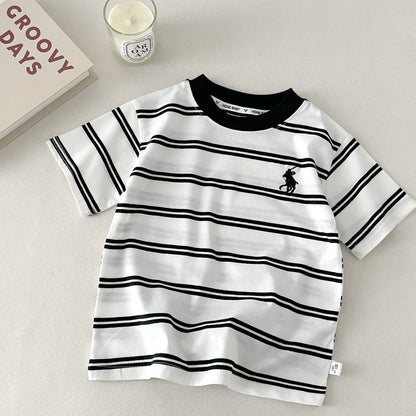 High-Quality Fabric Children's Summer Embroidered Short-Sleeve T-Shirt Cotton Stylish Girls' Striped Top - image 3