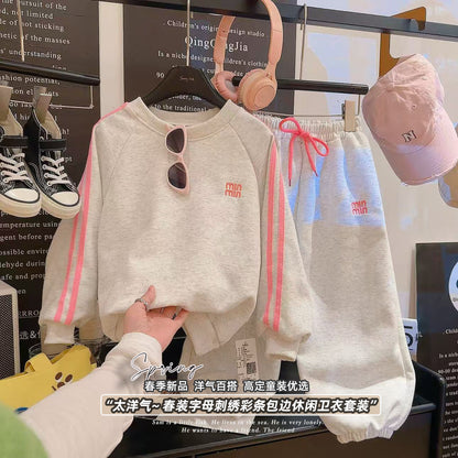 [Embroidery Set] Children's Set 2026 New Fashionable Children's Sweatshirt Spring Outfit for Older Kids Spring Sports Children's Clothing - image 2