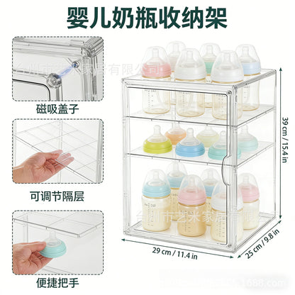 Baby Bottle Storage Box, Draining Rack, Food-Grade Desktop Food Bowl Storage Cabinet, Acrylic Display Box - image 2