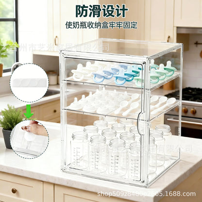 Baby Bottle Storage Box, Draining Rack, Food-Grade Desktop Food Bowl Storage Cabinet, Acrylic Display Box - image 3