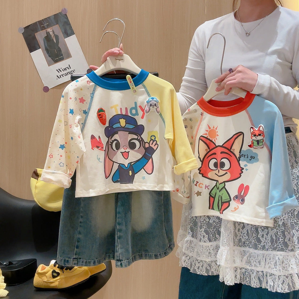2026 Spring New Children's Long Sleeve T-Shirt for Boys and Girls, Cartoon Patchwork Sleeves, Round Neck Top, Cute Kids' Base Layer - image 2