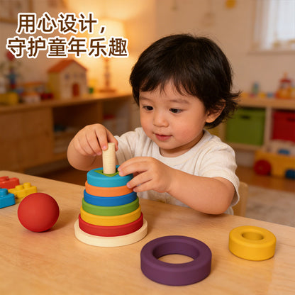 Wooden Rainbow Tower Stacking Toy with Color and Shape Matching, Stacking Rings and Columns, Children's Educational Toy - image 3