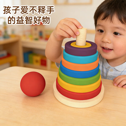 Wooden Rainbow Tower Stacking Toy with Color and Shape Matching, Stacking Rings and Columns, Children's Educational Toy - image 4