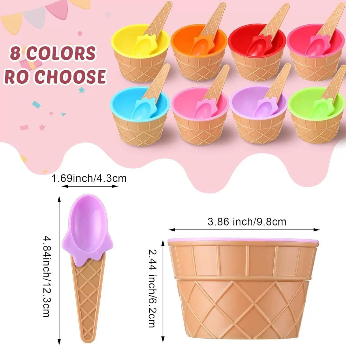 Cute Candy-Colored Baby Dessert Ice Cream Bowl with Spoon/Multi-Color/Pp Double-Layer Plastic Bowl/Ice Cream Bowl - image 1