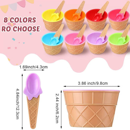 Cute Candy-Colored Baby Dessert Ice Cream Bowl with Spoon/Multi-Color/Pp Double-Layer Plastic Bowl/Ice Cream Bowl - image 1