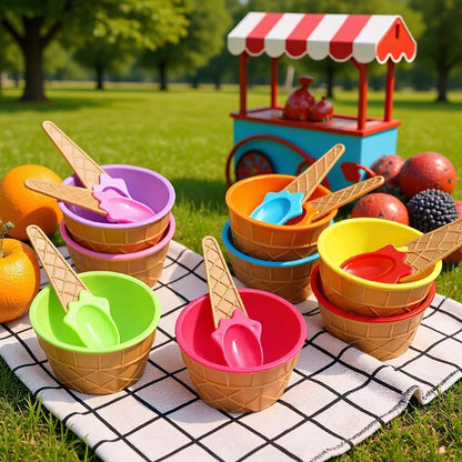Cute Candy-Colored Baby Dessert Ice Cream Bowl with Spoon/Multi-Color/Pp Double-Layer Plastic Bowl/Ice Cream Bowl - image 2
