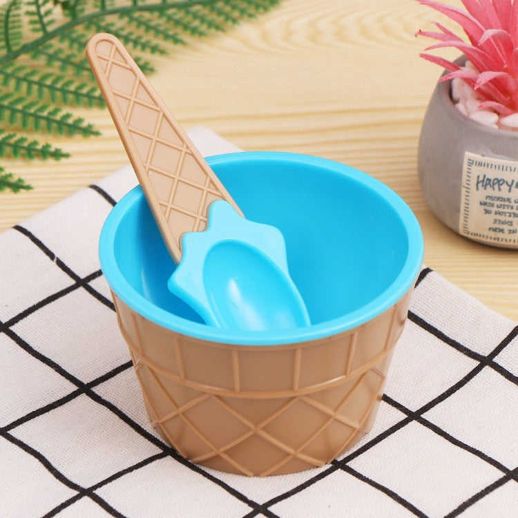 Cute Candy-Colored Baby Dessert Ice Cream Bowl with Spoon/Multi-Color/Pp Double-Layer Plastic Bowl/Ice Cream Bowl - image 3