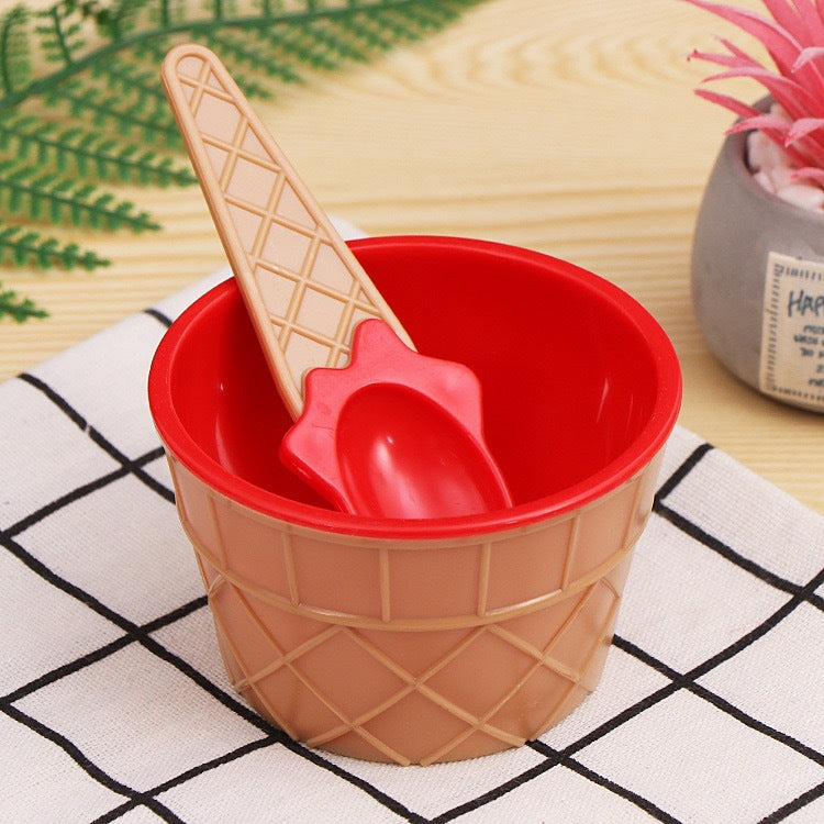 Cute Candy-Colored Baby Dessert Ice Cream Bowl with Spoon/Multi-Color/Pp Double-Layer Plastic Bowl/Ice Cream Bowl - image 4