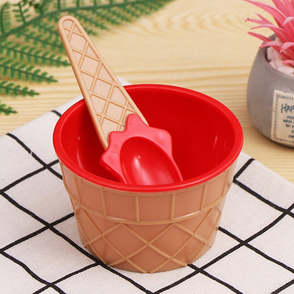 Cute Candy-Colored Baby Dessert Ice Cream Bowl with Spoon/Multi-Color/Pp Double-Layer Plastic Bowl/Ice Cream Bowl - image 4