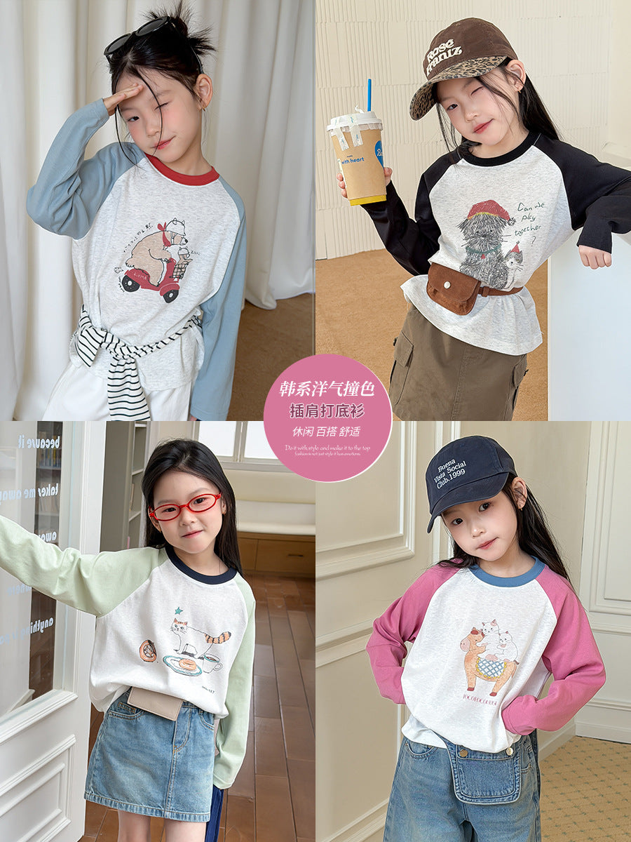 Elmo Baby Children's Long-Sleeve T-Shirt for Daily Campus Outings, Stylish Cartoon Raglan Base Shirt for Girls - image 1