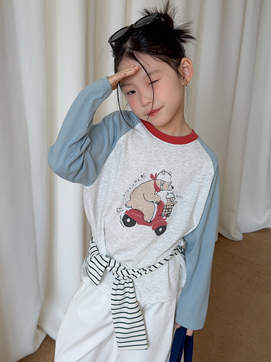Elmo Baby Children's Long-Sleeve T-Shirt for Daily Campus Outings, Stylish Cartoon Raglan Base Shirt for Girls - image 2