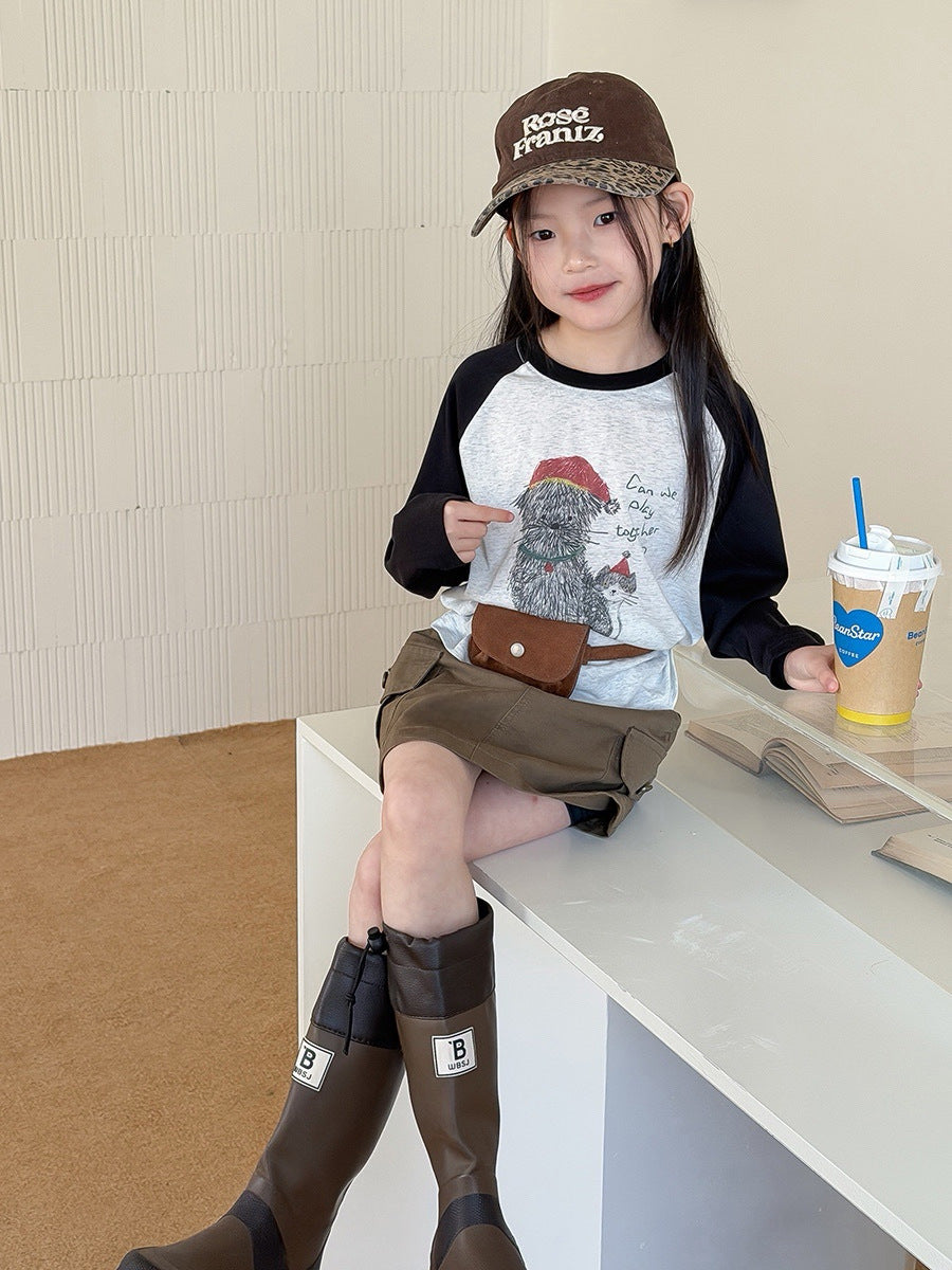Elmo Baby Children's Long-Sleeve T-Shirt for Daily Campus Outings, Stylish Cartoon Raglan Base Shirt for Girls - image 3
