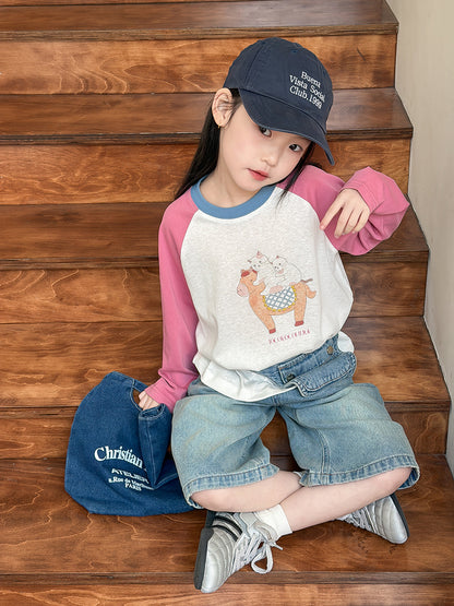 Elmo Baby Children's Long-Sleeve T-Shirt for Daily Campus Outings, Stylish Cartoon Raglan Base Shirt for Girls - image 4