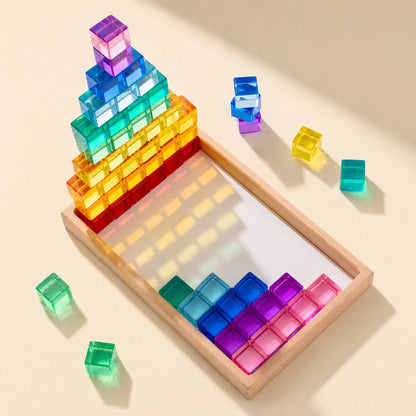 Translucent acrylic gemstone building blocks in cube, strip, and cylindrical shapes - view 4