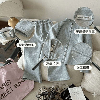 Girls' Spring and Autumn Sweatshirt Set 2026 Korean Style Zipper Short Jacket and Flared Pants Two-Piece Set for Baby Girls - image 2