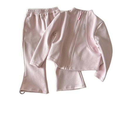 Girls' Spring and Autumn Sweatshirt Set 2026 Korean Style Zipper Short Jacket and Flared Pants Two-Piece Set for Baby Girls - image 5