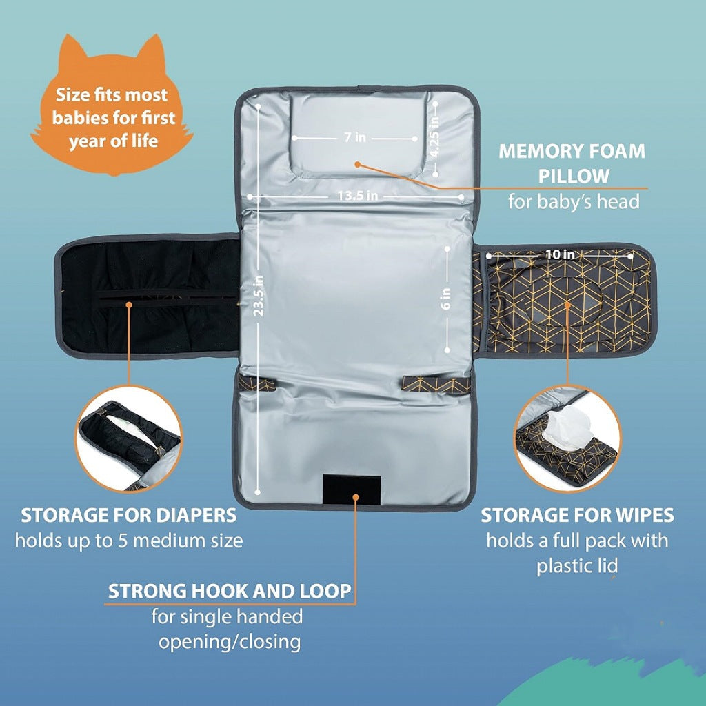 Cross-Border Best-Selling Portable Diaper Changing Pad - Waterproof Compact Diaper Changing Pad with Built-In Pillow for Mother and Baby Bag - image 3