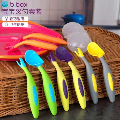 Training fork and spoon for babies to learn to eat, children's spoon, curved spoon and fork, baby training spoon, complementary food for self-feeding - image 1