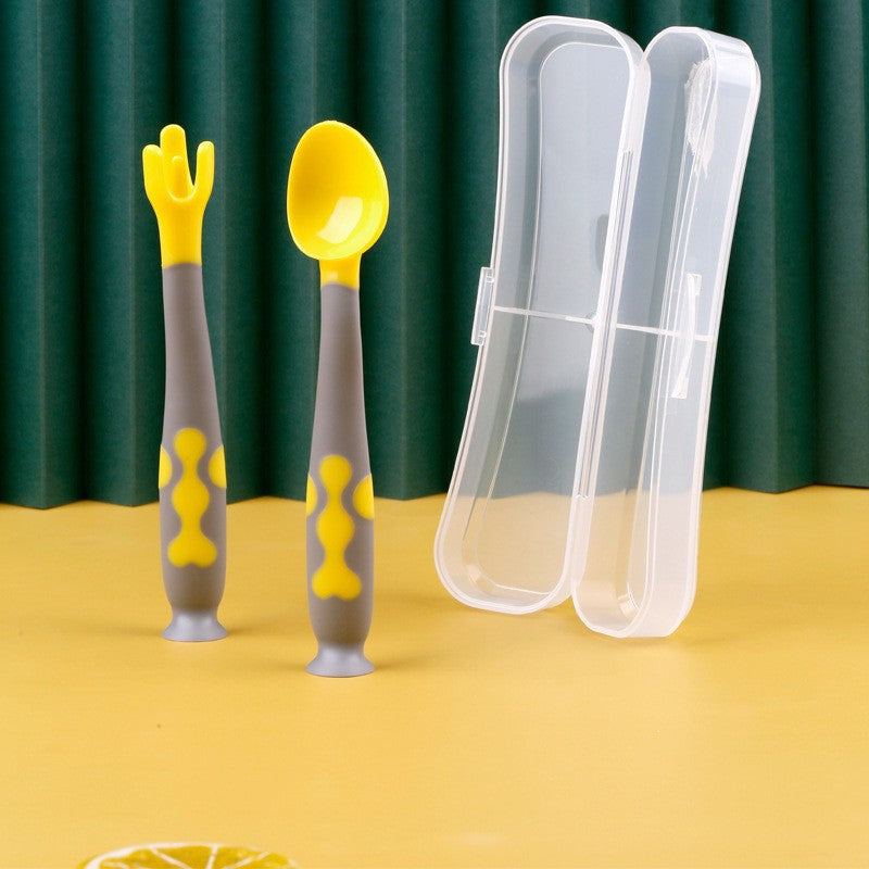 Training fork and spoon for babies to learn to eat, children's spoon, curved spoon and fork, baby training spoon, complementary food for self-feeding - image 3