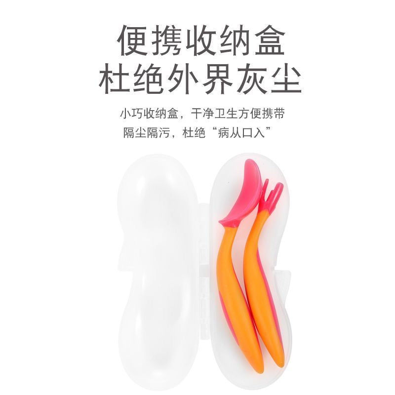 Training fork and spoon for babies to learn to eat, children's spoon, curved spoon and fork, baby training spoon, complementary food for self-feeding - image 4