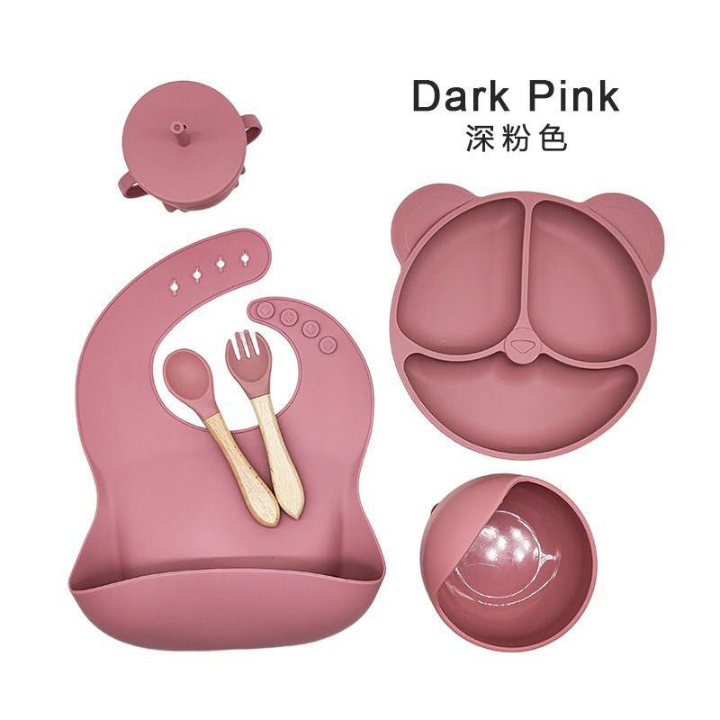 Amazon silicone tableware set, six-piece silicone plate with suction cup, silicone children's tableware, baby food accessories - image 2