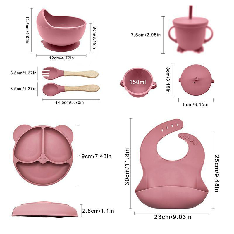 Amazon silicone tableware set, six-piece silicone plate with suction cup, silicone children's tableware, baby food accessories - image 3