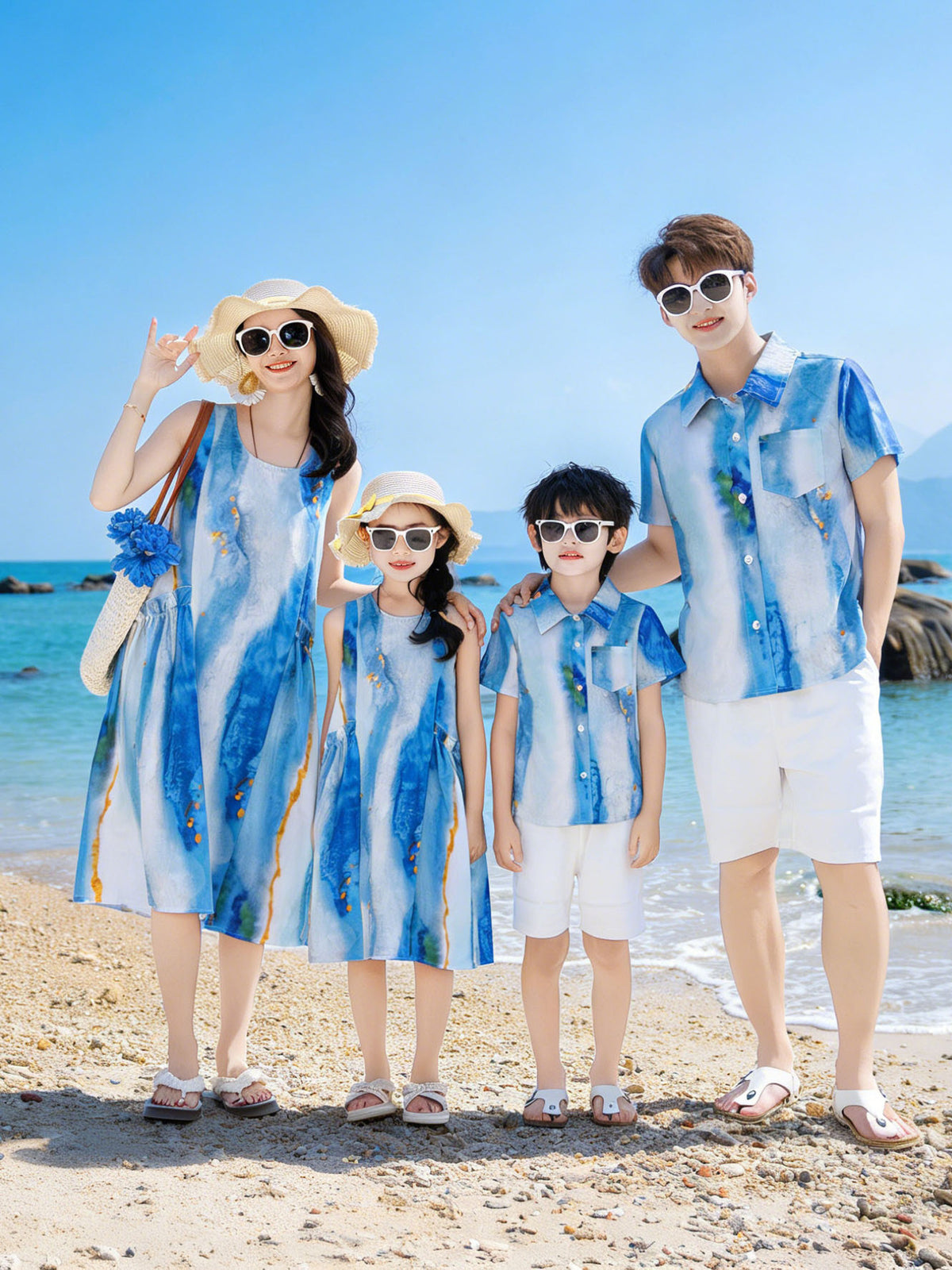 Parent-child summer outfits for travel and vacation at the beach in Sanya, floral Hong Kong-style shirts, bohemian mother-daughter dresses - image 1