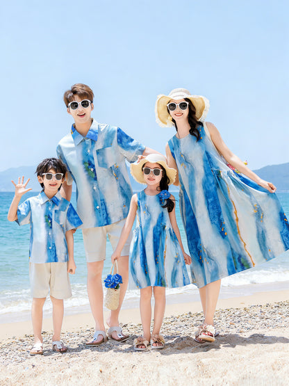 Parent-child summer outfits for travel and vacation at the beach in Sanya, floral Hong Kong-style shirts, bohemian mother-daughter dresses - image 2