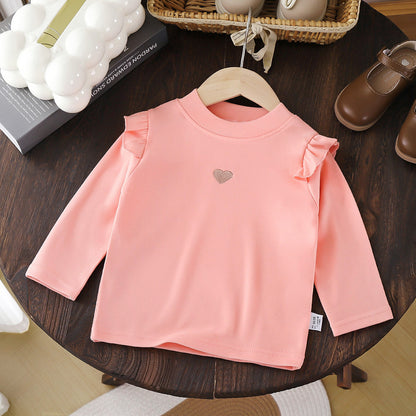 Children's base shirt 2026 spring and autumn new style baby warm T-shirt girls' top base shirt with lace trim - image 2