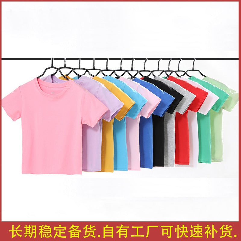 Children's pure cotton short-sleeve T-shirt for boys and girls, round neck, solid color, 180g heavy combed cotton base shirt, children's clothing wholesale - image 1