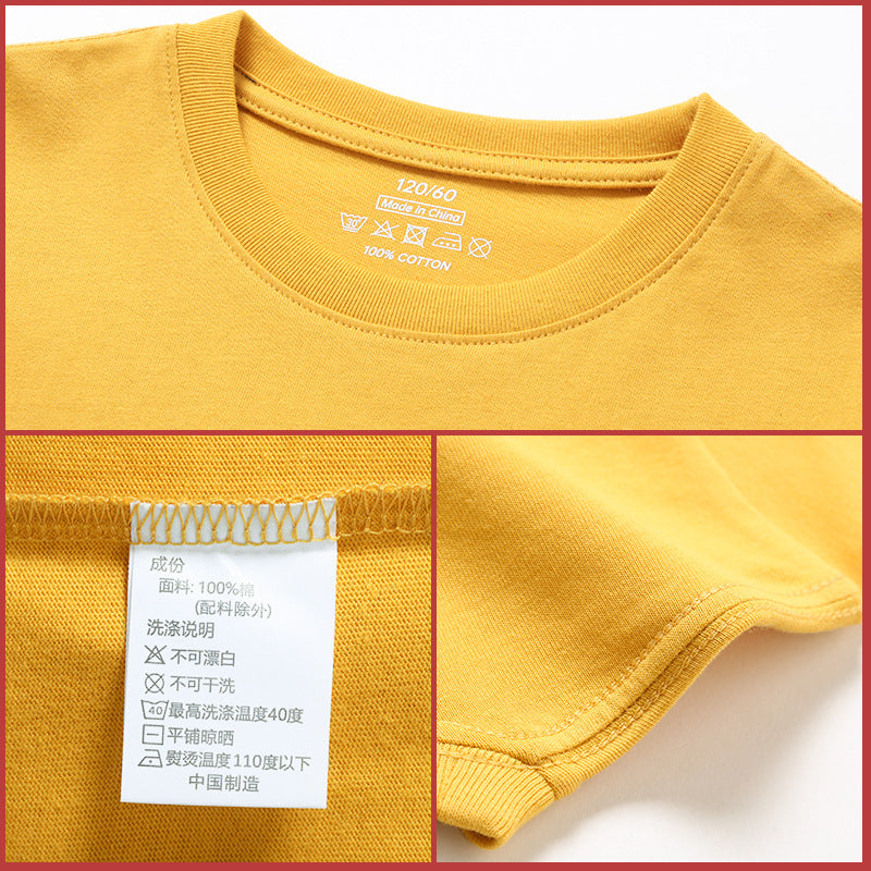 Children's pure cotton short-sleeve T-shirt for boys and girls, round neck, solid color, 180g heavy combed cotton base shirt, children's clothing wholesale - image 2