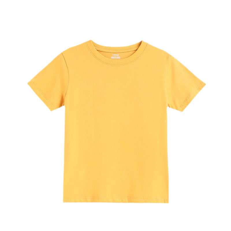 Children's pure cotton short-sleeve T-shirt for boys and girls, round neck, solid color, 180g heavy combed cotton base shirt, children's clothing wholesale - image 5