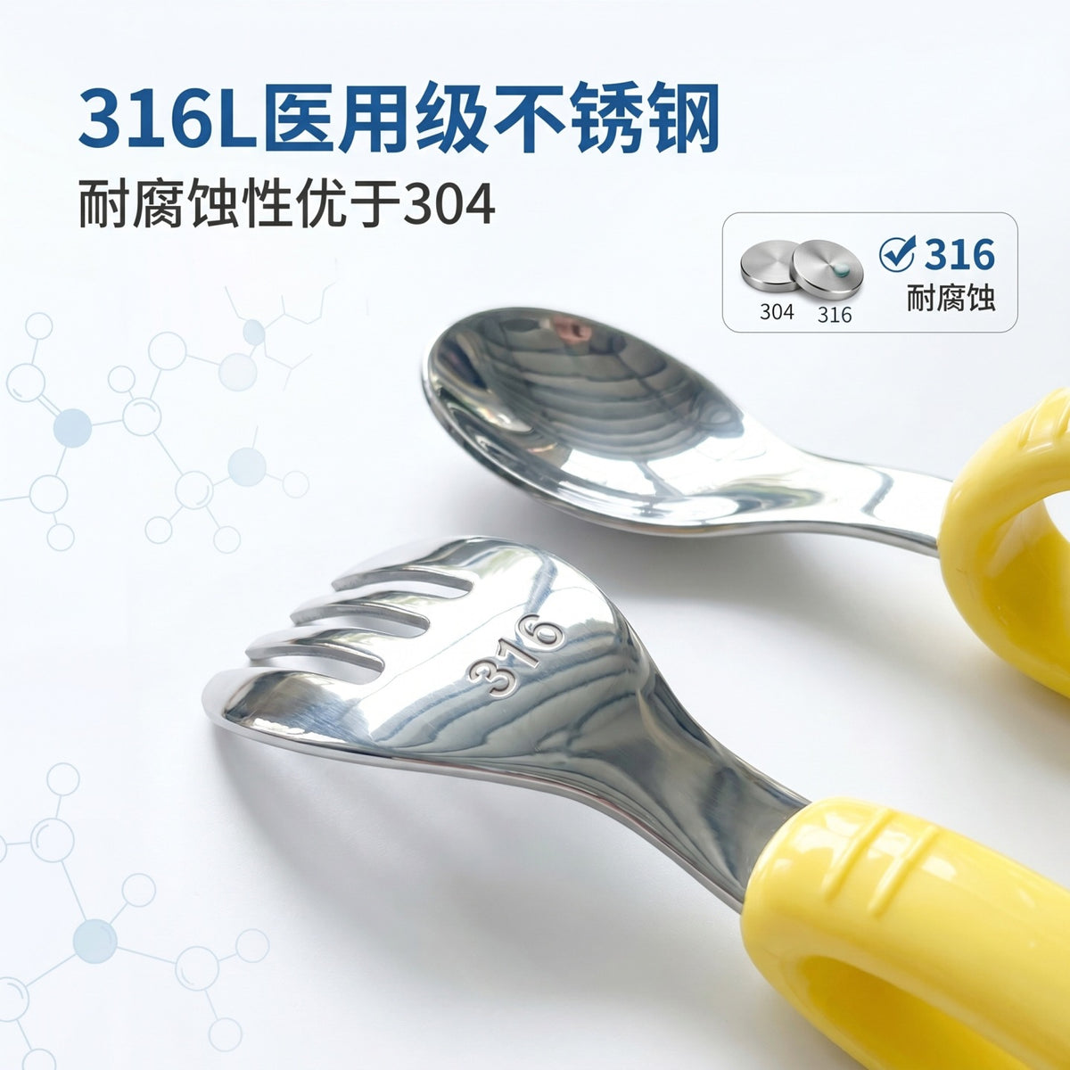 Baby-Specific Left-Hand Training 316 Stainless Steel Bent Fork and Spoon for Children Aged 1 to 3 Years Old to Learn to Eat Independently with Their Left Hand - image 2
