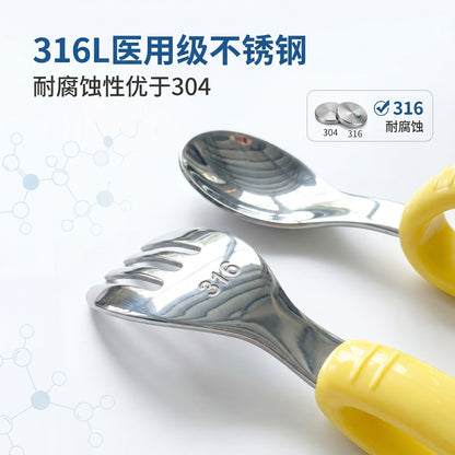 Baby-Specific Left-Hand Training 316 Stainless Steel Bent Fork and Spoon for Children Aged 1 to 3 Years Old to Learn to Eat Independently with Their Left Hand - image 2