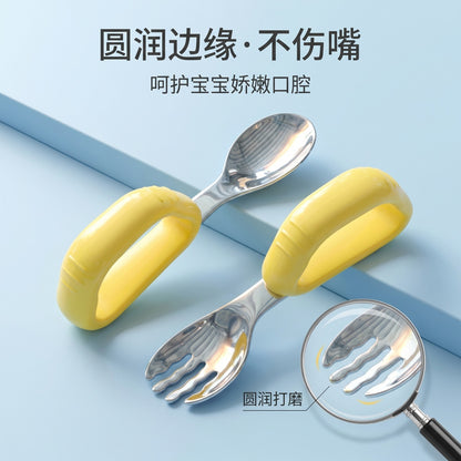 Baby-Specific Left-Hand Training 316 Stainless Steel Bent Fork and Spoon for Children Aged 1 to 3 Years Old to Learn to Eat Independently with Their Left Hand - image 4