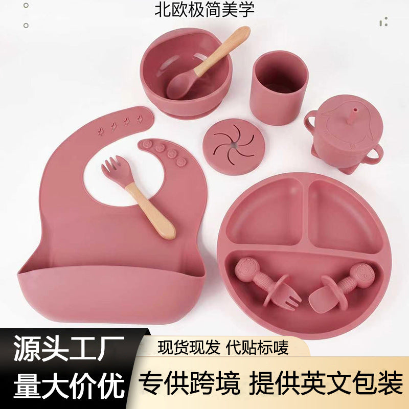 Cross-Border Children's Tableware Silicone Plate with Suction Cup, Food-Grade Baby and Maternal Products, Bowl, Complementary Food Feeding Tableware, Ten-Piece - image 1
