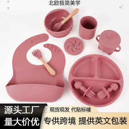 Cross-Border Children's Tableware Silicone Plate with Suction Cup, Food-Grade Baby and Maternal Products, Bowl, Complementary Food Feeding Tableware, Ten-Piece - image 1