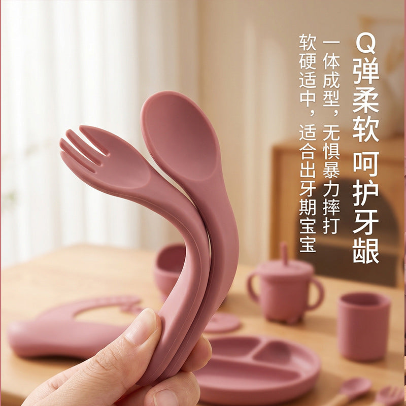 Cross-Border Children's Tableware Silicone Plate with Suction Cup, Food-Grade Baby and Maternal Products, Bowl, Complementary Food Feeding Tableware, Ten-Piece - image 2