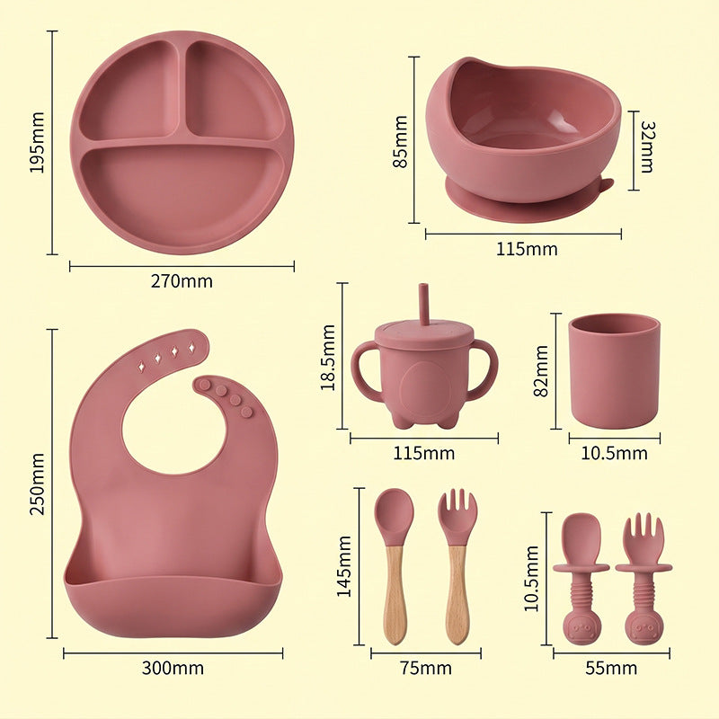 Cross-Border Children's Tableware Silicone Plate with Suction Cup, Food-Grade Baby and Maternal Products, Bowl, Complementary Food Feeding Tableware, Ten-Piece - image 3