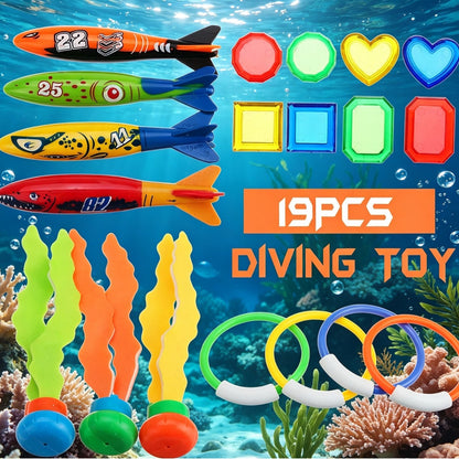 Amazon Diving Toy Set 19Pcs Torpedo Gem Ring Aquatic Plant Set Swimming Pool Underwater Play Toys - image 1