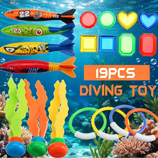 Amazon Diving Toy Set 19Pcs Torpedo Gem Ring Aquatic Plant Set Swimming Pool Underwater Play Toys - image 1