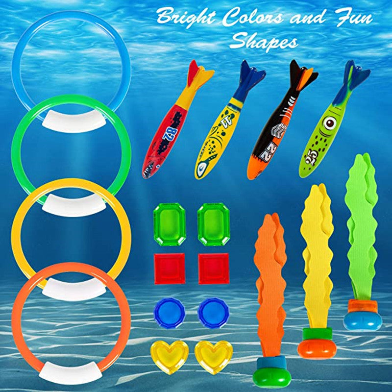Amazon Diving Toy Set 19Pcs Torpedo Gem Ring Aquatic Plant Set Swimming Pool Underwater Play Toys - image 2