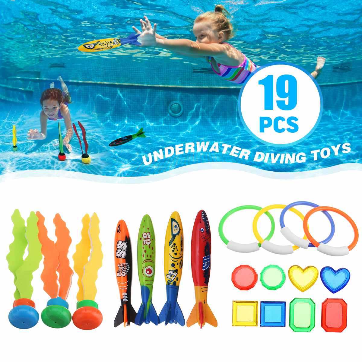Amazon Diving Toy Set 19Pcs Torpedo Gem Ring Aquatic Plant Set Swimming Pool Underwater Play Toys - image 4