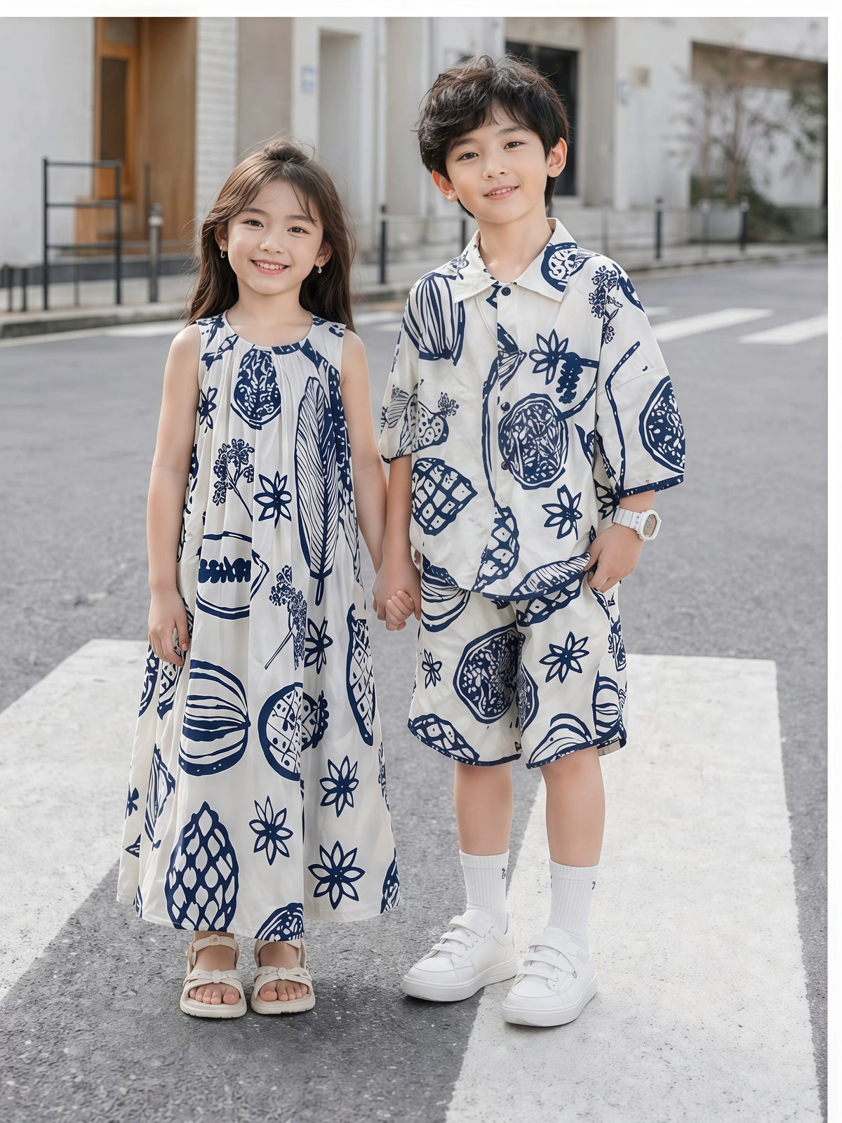 Elegant summer vacation family matching outfits: shirts for a family of three or four, baby, mother-child, mother-daughter, and beach dresses - image 2