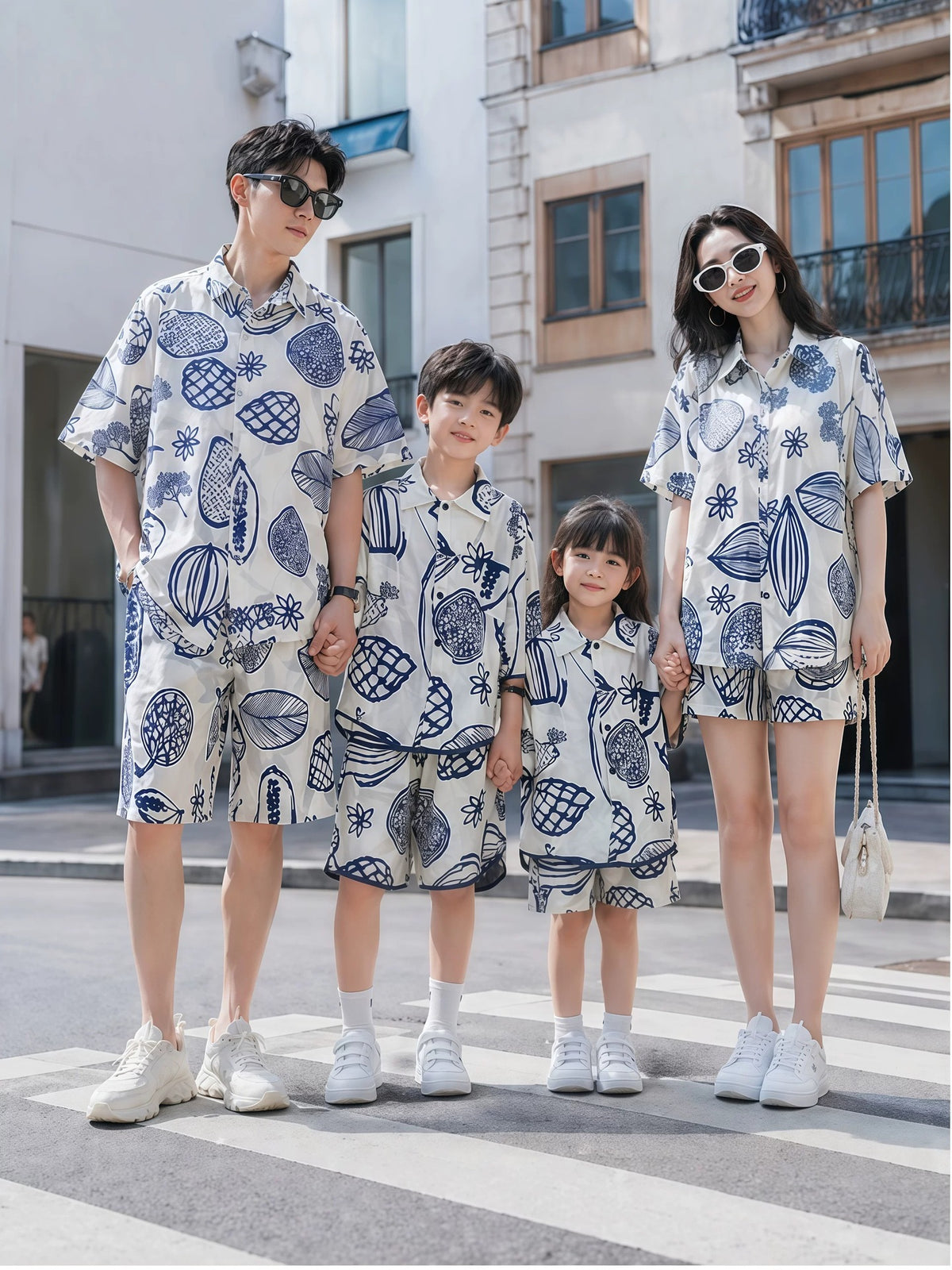 Elegant summer vacation family matching outfits: shirts for a family of three or four, baby, mother-child, mother-daughter, and beach dresses - image 4