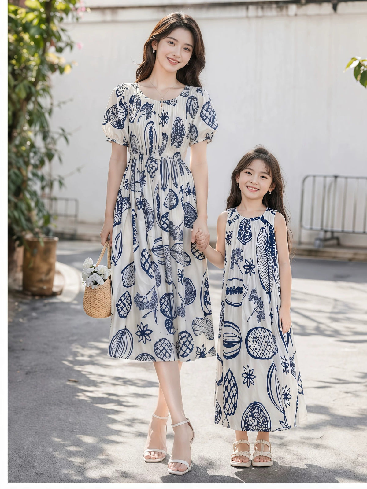 Elegant summer vacation family matching outfits: shirts for a family of three or four, baby, mother-child, mother-daughter, and beach dresses - image 5