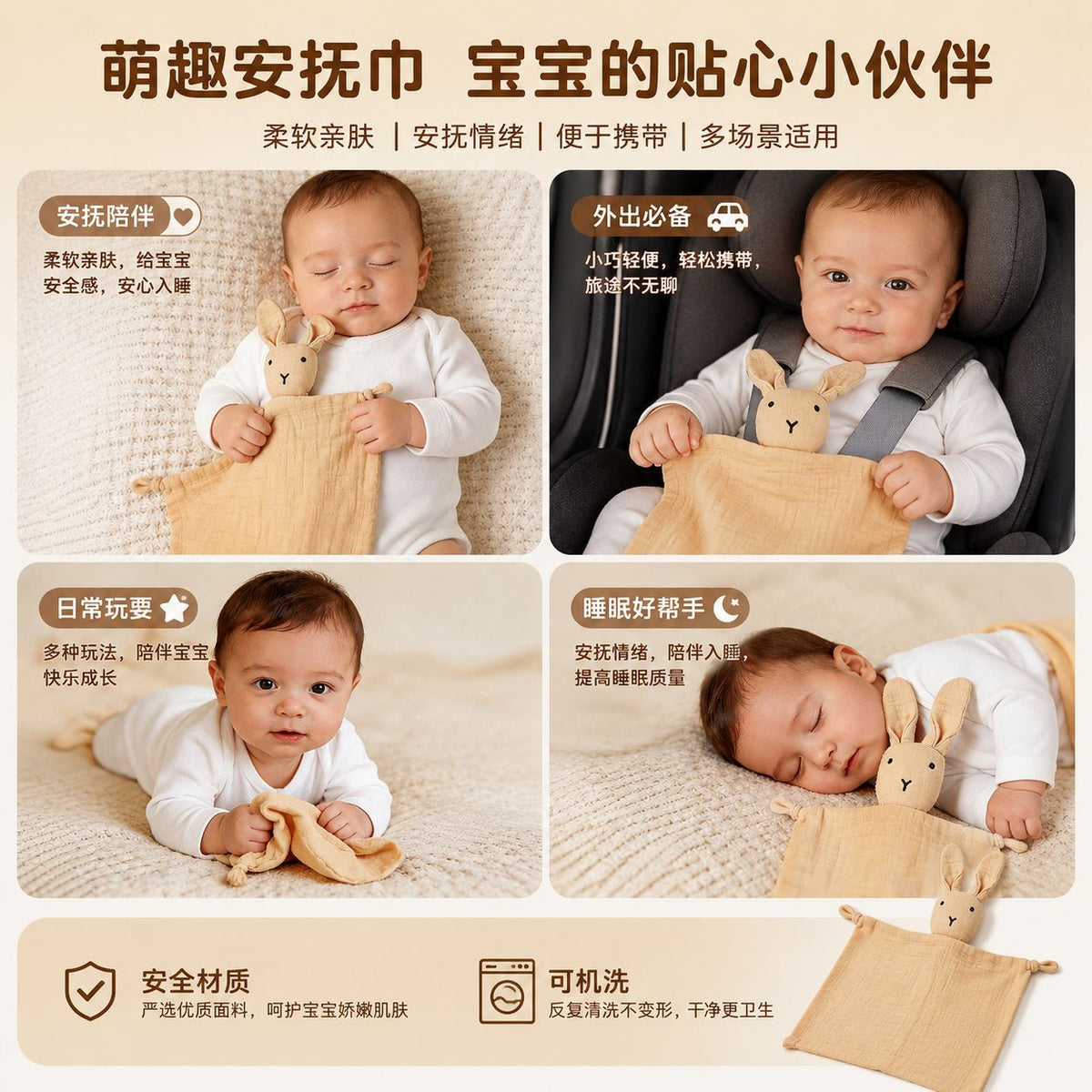 Baby Soothing Towel, Chewable Newborn Saliva Towel, Class A, Safe for Mouth, Doudou Doll, Customized for Baby Doudou - image 2