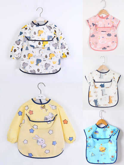 Baby Pure Cotton Smock, Children's Summer Thin Bib, 1-3 Years Old, Class a Infant Short-Sleeve Feeding Bib, Long-Sleeve Version - image 1