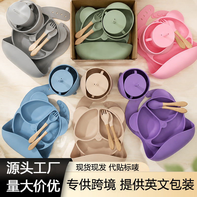 Cross-Border Silicone Dinner Plate Children's Tableware Set Six-Piece Set Baby Tableware Supplementary Food Bowl Baby Feeding Supplies - image 1