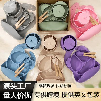 Cross-Border Silicone Dinner Plate Children's Tableware Set Six-Piece Set Baby Tableware Supplementary Food Bowl Baby Feeding Supplies - image 1